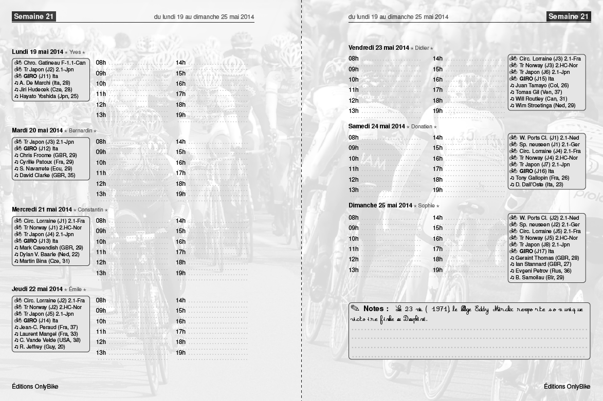 pages agenda vélo 2016
